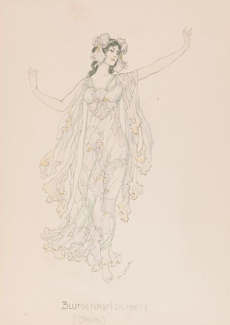 Heinrich Lefler - Artvee Flower Maiden, Stage Designer, Scenic Design, Character Poses, Artist Life, Woman Drawing, Mural Painting, New York Public Library, Graphic Artist