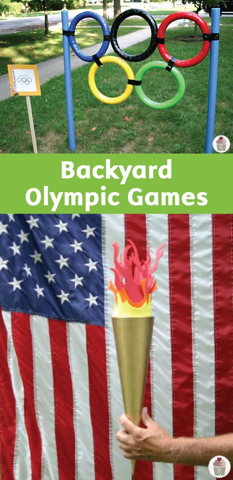 Backyard Olympic Games, Diy Olympic Rings, Sports Crafts For Kids, Olympic Themed Activities, Olympic Party Games, Summer Olympics Party, Summer Olympics Activities, Vbs Olympics, Office Olympics