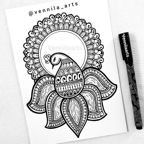 Peacock mandala art Peacock Doodle Art, Mandala Peacock Design, Mandala Art Peacock, Peacock Drawing Simple, Peacock Mandala Art, Rangoli Drawing, Mandala Peacock, Bird Mandala, Mandala Art For Beginners