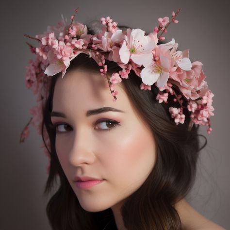 Cherry Blossom Flower Crown, Cherry Blossom Costume, Spring Headpiece, Cherry Blossom Wedding Dress, Cherry Blossom Crown, Cherry Blossom Outfit, Blossom Costumes, Wizard Cosplay, Flower Jewelry Designs