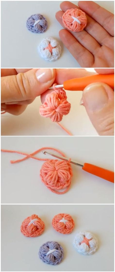 4 Ways to Make Crocheting More Fun How To Crochet Buttons, Crochet Button Pattern, How To Crochet A Button, Crochet Buttons Pattern Free, Crochet Buttons How To Make, Easy Crochet Applique, Crochet A Button, Crocheted Buttons, Knit Coaster