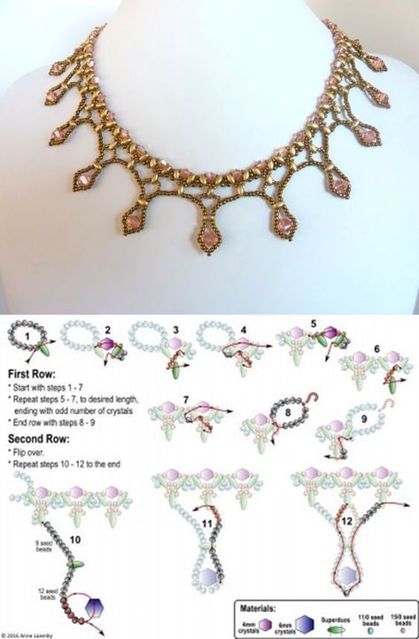 This Photos Was Discovered By Mar  E14 Beading Projects Necklaces, Drops Necklace, Beads Craft Jewelry, Beaded Necklace Patterns, Bead Crochet Patterns, Beading Netting, Motifs Perler, Beading Patterns Free, Bead Embroidery Patterns