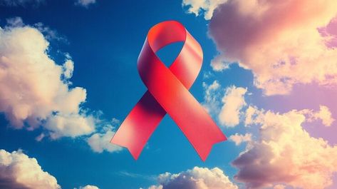 A large red ribbon floating in the sky with clouds surrounding it symbol of global awareness | Premium AI-generated image Floating In The Sky, Sky With Clouds, Global Awareness, Sky And Clouds, Red Ribbon, The Sky, Graphic Resources, Floating, Ribbon