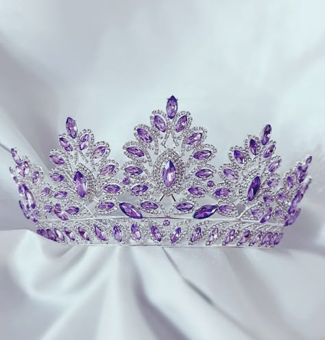 Beautiful lavender lilac purple crown with Austrian crystals and silver metal. This purple tiara Shines radiantly Perfect for weddings, pageants, quinceanera, birthdays or any special occasion. Comes beautifully packaged in a pouch. ships out within 1 day Purple Crown Birthday, Wedding Crown Purple, Lavender Quinceanera Crown, Quince Crowns Purple, Purple And Silver Quinceanera Dresses, Purple Crown Aesthetic, Light Purple Quinceanera Theme, Lilac Quinceanera Decorations, Lavender Tiara