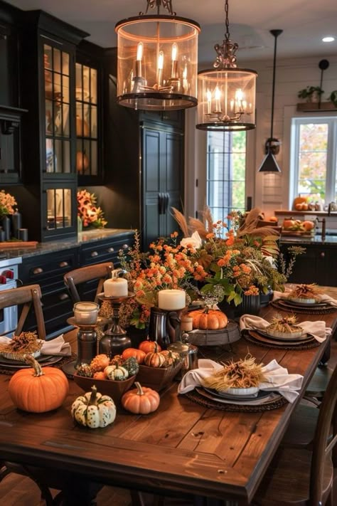 This Thanksgiving tablescape is absolutely beautiful!! Follow for more seasonal decor INSPO✨🍂 and click this in to shop some of my favorite Thankgiving decorations and Thanksgiving table decorations.

#thanksgivingcenterpieces #thanksgiving #thanksgivingdecor #thanksgivingtablesettings #falltabledecor #fallcenterpieces #fallhomedecor #fall #tablescape Fall Decor Ideas For Kitchen, Thanksgiving Living Room Decorations, Thanksgiving Table Settings Elegant, Seasonal Centerpieces, Diy Fall Decor Ideas, Thanksgiving Home Decorations, Diner Table, Fall House, Thanksgiving Kitchen