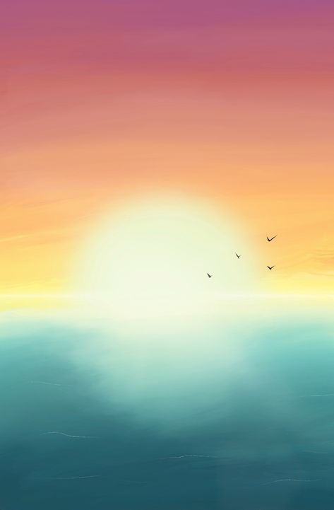 Sunset Procreate, Beginner Art, Sea Sunset, Ocean Sky, Ocean Sunset, Drawing For Beginners, Art Ideas, Drawings, Art