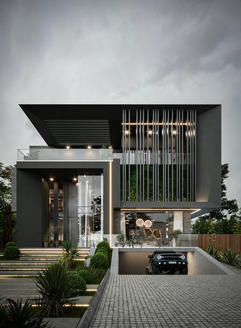 Modern Villa Exterior, Luxury Homes Exterior, Facade Architecture Design, Contemporary House Exterior, Exterior Design Ideas, Modern Villa Design, Modern House Facades, House Arch Design, Architect Design House