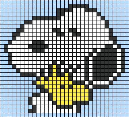 Woodstock Cross Stitch, Snoopy Tapestry Crochet Pattern, Snoopy Tapestry Crochet, Crochet Grids Free Pattern, Snoopy Pixel Grid, Snoopy Grid Pattern, Snoopy Alpha Pattern, Snoopy Blanket, Pixel Grid