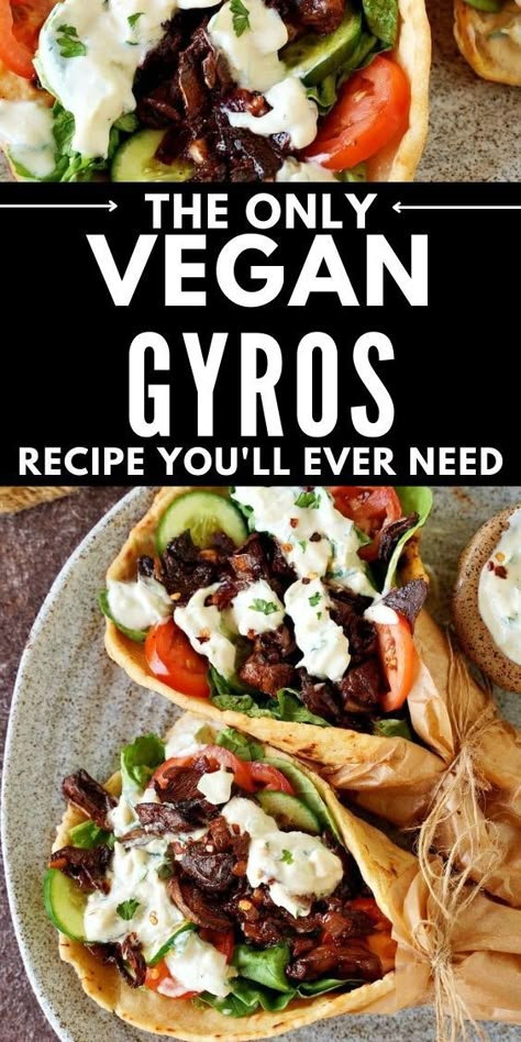 Veggie Gyro Recipe, Vegetarian Gyro Recipe, Vegan Gyros Recipe, Homemade Gyro, Vegan Gyros, Gyro Seasoning, Gyros Pita, Gyros Recipe, Salad Vegetables