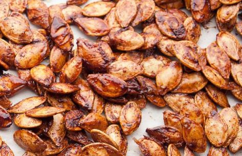 Brown Sugar and Spice Roasted Pumpkin Seeds | 12 Tomatoes Easy Pumpkin Seeds, Pumpkin Seed Recipe, Spicy Roasted Pumpkin Seeds, Pumpkin Seeds Recipe, Pumpkin Seed Recipes, Leftover Pumpkin, Raw Pumpkin Seeds, Pumpkin Recipe, Roasted Pumpkin Seeds