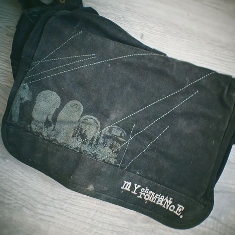 This was my school bag for years 🖤 as you can see, it's very well loved 🤭 . . . . . #mychemicalromance #mcr #threecheersforsweetrevenge #emo #emocore Mcr Merch Collection, Emo Bag, Mcr Merch, My School, Better Love, My Chemical Romance, I School, School Bag, Very Well