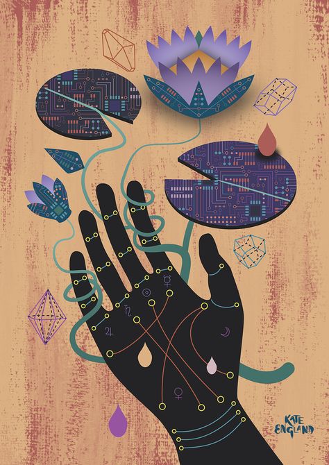 Plant Magic Art, Magic World Illustration, Palm Reading Illustration, Magic Spell Illustration, Magic Vector Illustration, Cosmic Illustrations Universe, Modern Magic, Palm Reading, Circuit Board