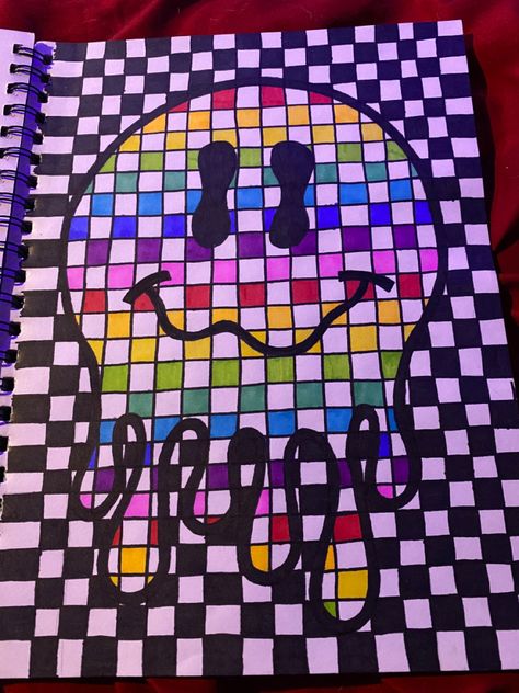 Drippy Smiley Face, Markers Drawing Ideas, Trippy Drawings, Cute Easy Doodles, Trippy Painting, Graph Paper Art, Easy Doodle Art, Art Tools Drawing, Easy Doodles Drawings