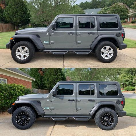 Jeep Wrangler Tires And Rims, Jeep Wrangler Wheels And Tires, Jeep Wrangler Modified, Grey Jeep Wrangler, Modified Jeep Wrangler, Jeep Modifications, Jeep Wheels And Tires, Black Jeep Wrangler Unlimited, Jeep Wrangler Tires