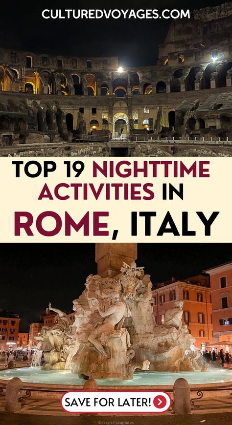 Wondering what to do in Rome at night? Read this list of the best nighttime activities in Rome, the best local markets, the best museums, and hidden gems. From wine-tasting tours to more unique things to do, don’t miss out on these experiences with this ultimate Rome nighttime bucket list. Unique Things To Do In Rome, Rome Things To Do, Rome Ideas, Rome Activities, Rome Bucket List, What To Do In Rome, Rome At Night, Italy Trip Planning, Things To Do In Rome