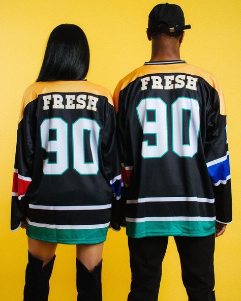 Now Available at @shophellathrifty !! ⚫️The HT Hockey Jersey 🔴 September Birthday Ideas, Houseparty Outfits, 90s Birthday Party, 90s Theme Party Outfit, Black 90s Fashion, 90s Party Outfit, 90s Birthday, 90s Theme Party, 90s Fashion Outfits Hip Hop