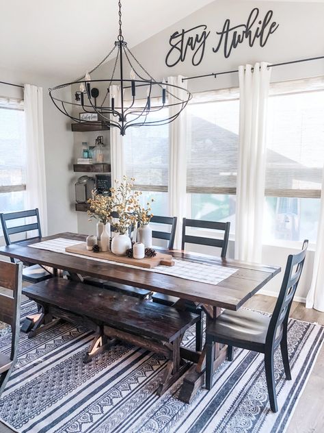 Grey Birch Design's Modern Farmhouse Home Gets Tons of Natural Light with New Shades. See the complete makeover, on the blog! #homedeocr #interiordesign #falldecor #autumn #fall diningroom #windowtreatments