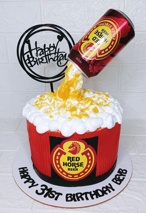 Birthday Cake Beer Theme, Red Horse Cake Design, Cake Beer Design, Red Horse Beer Cake, Red Horse Cake, Beer Cake Design, Beer Theme Cake, Horse Cake Design, Horse Cake Ideas