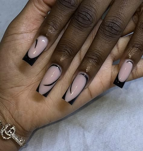 Hidden Letter Nails, Concert Nail Designs, Dark Nails Long, Bhm Nails, French Tip Sets, Nail Inspo Black Women, Nail Designs Cartoon, Nail Inspo Baddie, Nail Inspo Black