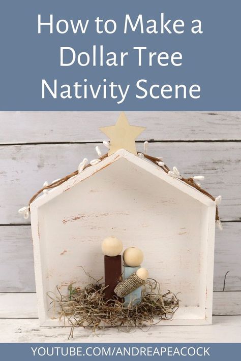 how to make a Dollar Tree nativity scene Stable Nativity Diy, Diy Nativity Scene Dollar Tree, Diy Mini Nativity Stable, Block Nativity Diy, Mangers Christmas Diy, Easy Diy Nativity Scene, Dollar Tree Nativity Crafts, Nativity Diy Ideas, Diy Stable Nativity