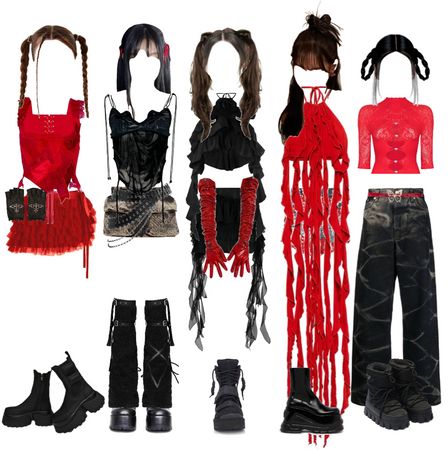 Kendall13 on ShopLook | The easiest way to find the perfect outfit Black Red Outfit, Kpop Dance Outfits, Red Outfit Ideas, Red Black Outfit, Red And Black Outfits, Korean Outfits Kpop, Kpop Concert Outfit, Stay Salty, Fashion Vocabulary