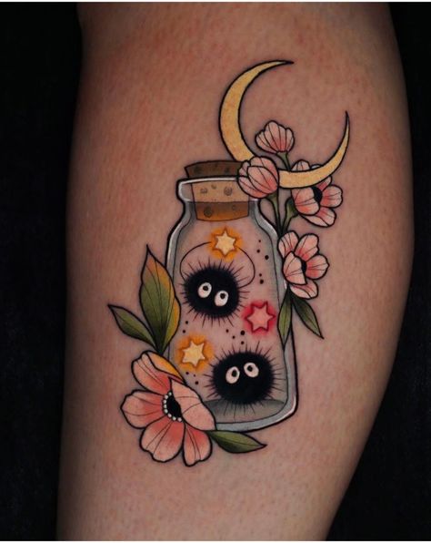 Miniature Tattoos, Studio Ghibli Tattoo, See Tattoo, Ghibli Tattoo, Soot Sprites, Kawaii Tattoo, Cute Little Tattoos, Halloween Tattoo, Tatuaje A Color