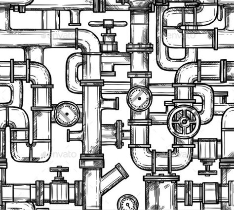 Steampunk Background, Steampunk Drawing, Steampunk Patterns, Pattern Design Drawing, Plumbing Drawing, Vector Sketch, Steampunk Art, Zentangle Patterns, Doodle Art