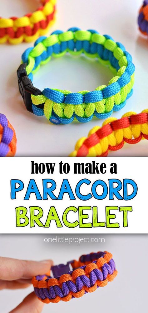 Learn how to make a paracord bracelet with these easy instructions. This would be a simple camping craft or camping activity for Scouts. Such a fun summer craft for kids and adults! Make Paracord Bracelet, Kids Camping Crafts Ideas, Craft For Boys 10-12, Summer Camp Crafts For Adults, Vbs Arts And Crafts For Kids, How To Paracord Bracelet, Market Day Crafts For Kids, Kids Handicrafts Ideas, Summer Camp Gifts For Kids