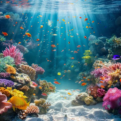 Underwater Paradise View: A vibrant underwater seascape with sunbeams illuminating the diverse marine life amongst colorful coral reefs. #underwater #ocean #coral #reef #fish #aiart #aiphoto #stockcake ⬇️ Download and 📝 Prompt 👉 https://stockcake.com/i/underwater-paradise-view_220655_41162 Underwater Coral Reef Painting, Sea Plants Underwater, Underwater Seascape, Colorful Coral Reef, Ocean Coral Reef, Coral Pictures, Calendar Planning, Coral Reef Fish, Coral Reef Art