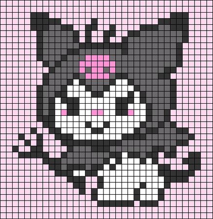 Alpha pattern #148563 | BraceletBook Kuromi Cross Stitch, Sanrio Alpha Pattern, Hello Kitty Alpha Pattern, Crochet Kuromi, Emo Cartoon, Crochet Templates, Emo Cartoons, Pixel Grid, Crochet Grid