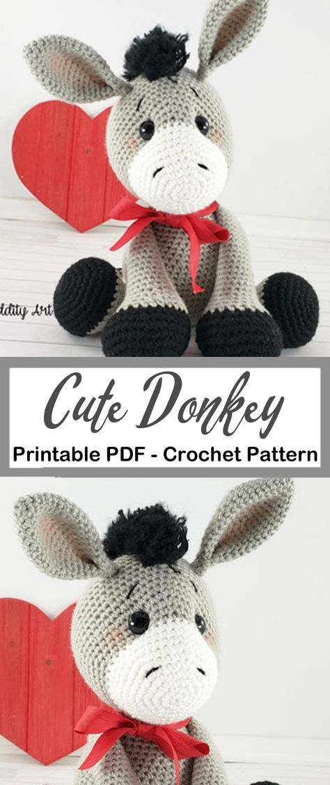 Crochet Pattern Stuffed Animal Free, Stuffed Donkey Sewing Pattern Free, Crochet Donkey Lovey Free Pattern, Crochet Amigurumi Farm Animals Free Patterns, Free Crochet Donkey Patterns, Free Donkey Crochet Pattern, Farm Animal Crochet Patterns Free, Donkey Amigurumi Free Pattern, Crocheted Patterns Free