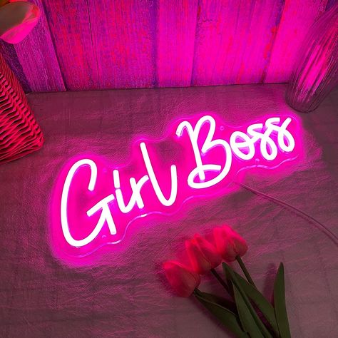 https://amzn.to/43NJ3gj Pink Neon Lights Bedroom, Girl Boss Aesthetic Pink, Neon Pink Sign, Neon Signs Aesthetic, Pink Foto, Widgets Pink, Wall Sign Decor, Girl Boss Wallpaper, Pink Led Lights