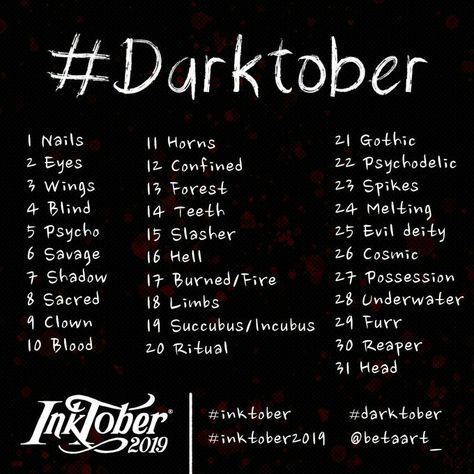 Horror Drawing Prompts, Ink Tober 2022, Inktober 2022 List, Ink Tober Prompts, Ink Tober, Creative Writing Stories, 30 Day Art Challenge, 30 Day Drawing Challenge, October Art