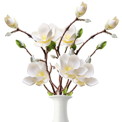 PRICES MAY VARY. Wide range of uses: Artificial magnolia flowers are very suitable for placing on coffee tables, wine cabinets, entrances, tall vases, dining table centerpieces, etc., or as independent decorations in wedding, party, banquet, graduation, garden, home. Bendable design: Faux magnolia stems are embedded with iron wire, and the branches and branches can be bent into any shape. The bendable stems allow you to easily adjust the arrangement to suit your preference, ensuring a perfect fi Flowers Magnolia, White Artificial Flowers, Artificial Magnolia, Home Office Table, Magnolia Flowers, Tall Vase, Artificial Flowers, Magnolia, Vase