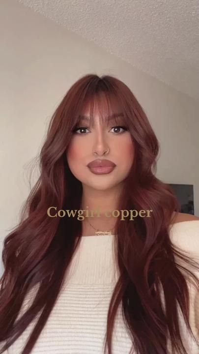 Hair Color Ideas Latinas, Copper Ginger Hair On Brown Skin, Mexican Hair Color, Cowgirl Copper Hair Color, Hair Color For Hispanic Women, Summer Hair Inspo Color, Copper Hair On Latinas, Redish Brown Hair Color, Cowgirl Copper Hair