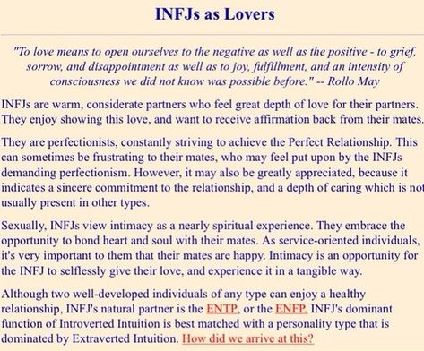 "INFJs as Lovers" - #infj #introvert #enfp #entp #myersbriggs #mbti #personalitytype  #personality #lovers Infj Men As Lovers, Infj X Entp, Infj Entp, Enfp Entp, Infj And Entp, Infj T, 16 Personalities, Friends With Benefits, Myers Briggs