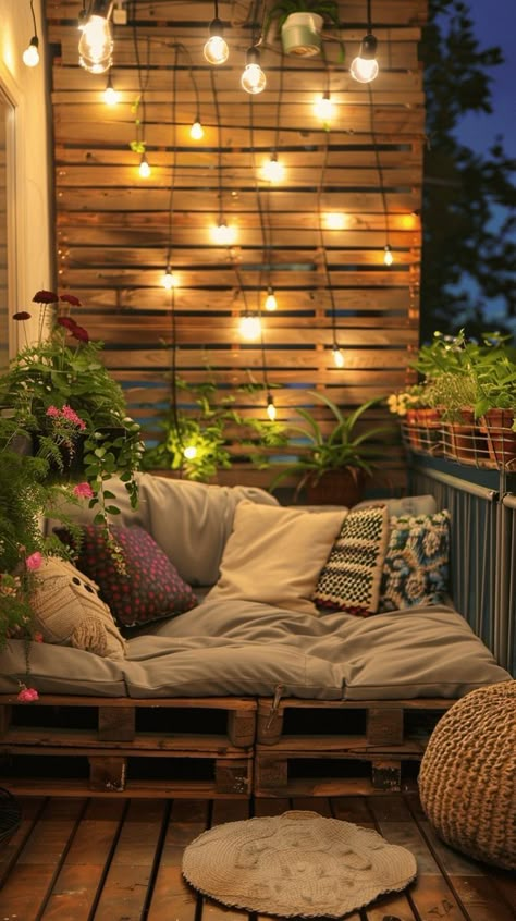 Home Decor Ideas For Cheap Small Houses, Decorate Balcony Ideas, Small Back Deck Ideas Decor, Backyard Ideas For Small Yards Cheap, Fall Apartment Patio Decor, Balcony Pallet Ideas, Small Screened In Porch Decorating Ideas On A Budget, Balcony Inspo Decorating Ideas, Apt Balcony Ideas Small Spaces