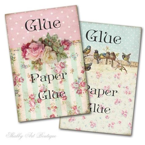 Free printable glue bottle labels from Shabby Art Boutique Vintage Labels Printables Free, Shabby Chic Girls Bedroom, Shabby Chic Craft Room, Shabby Chic Printables, Shabby Art Boutique, Shabby Chic Tags, Shabby Chic Diy Projects, Shabby Chic Paper, Handmade Journals Diy