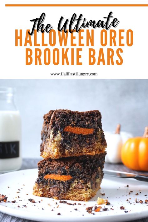 Oreo Brookie, Appetizer Halloween, Halloween Recipes Dessert, Halloween Recipes Easy, Brookie Bars, Brookies Recipe, Oreo Bars, Chocolate Chip Cookie Brownies, Almond Flour Brownies