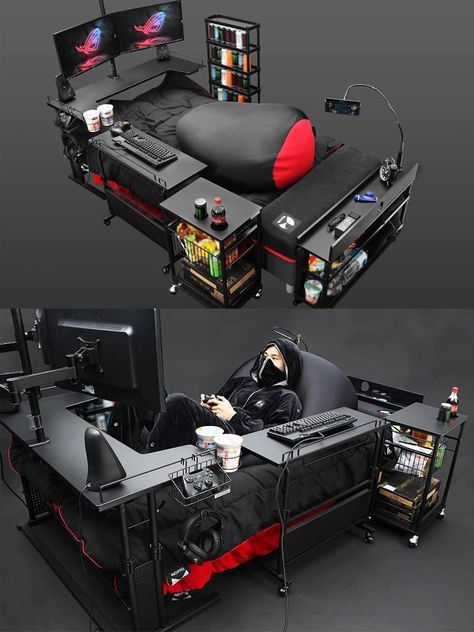 Bed Setup, Gaming Bed, Hairstyles Undercut, Scooby Gang, Gamer Stuff, Smart Bed, Transforming Furniture, Convertible Furniture, Multipurpose Furniture