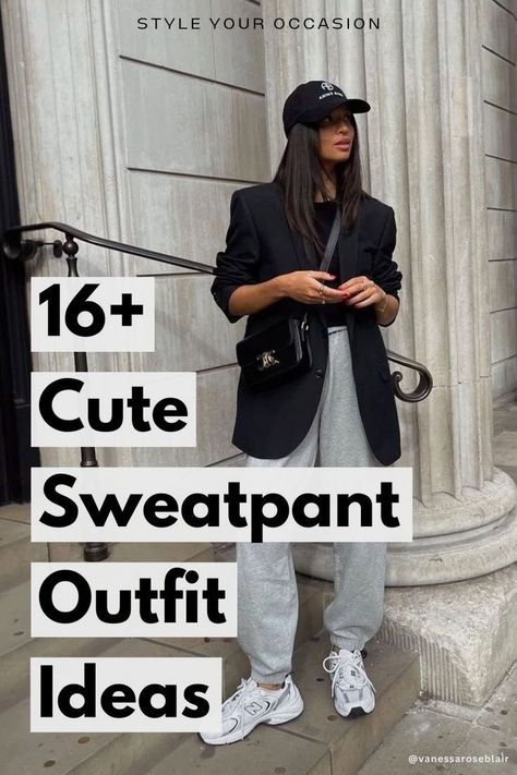 How to Dress Up Sweatpants: 16+ Chic Sweatpants Outfit Ideas. Discover how to style sweatpants for chic fall fashion with our guide to 16+ trendy sweatpants outfit ideas. Looking for cute sweatpants outfits for school, baggy styles, streetwear, baddie looks, or casual outfits? We have the best black, grey, and cream sweatpants outfits. Casual outfits, fall outfits, chic outfits. Cream Sweatpants Outfit, How To Dress Up Sweatpants, Trendy Sweatpants Outfit, Ways To Style Sweatpants, Sweatpants Outfit Fall, Sweatpants Outfit Women, Stylish Sweatpants Outfits, Chic Sweatpants Outfit, Casual Sweatpants Outfit