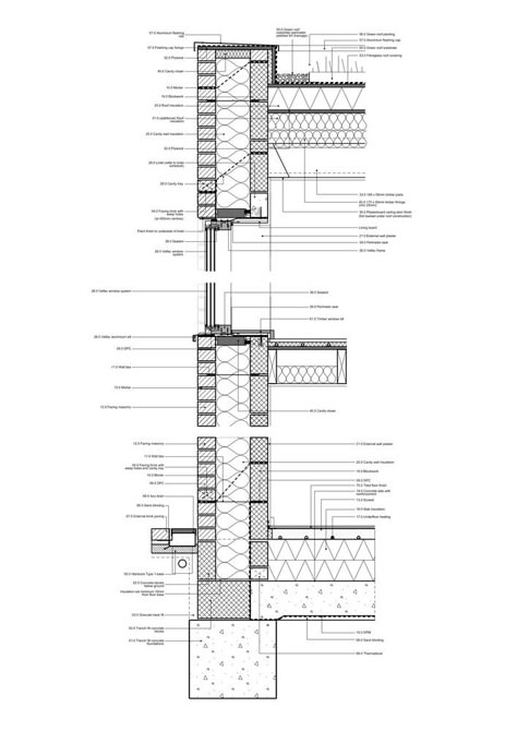 Buildings Sketch Architecture, Construction Details Architecture, Wall Section, Architecture Art Nouveau, Wall Detail, Detail Drawing, Brick Detail, Brick Construction, House Extension Design