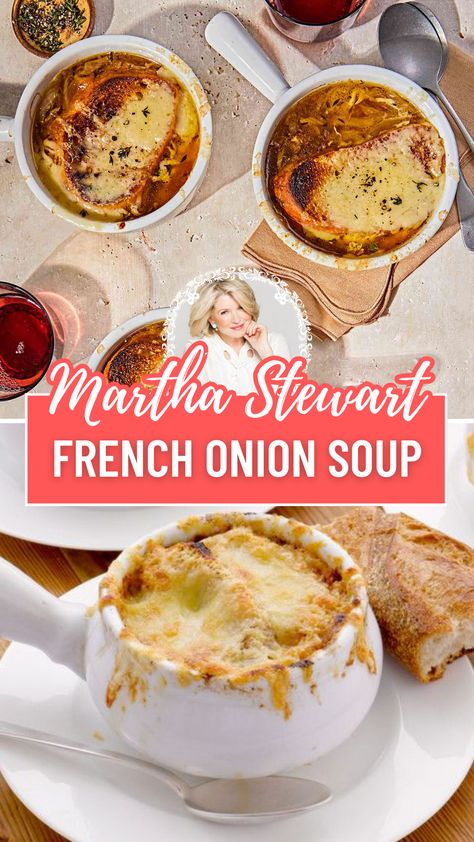 Martha Stewart French Onion Soup​ Best French Onion Soup, Classic French Onion Soup, Comfort Meals, Comfort Recipes, Onion Soup Recipe, French Onion Soup Recipe, Onion Soup Recipes, French Baguette, Creamy Soup