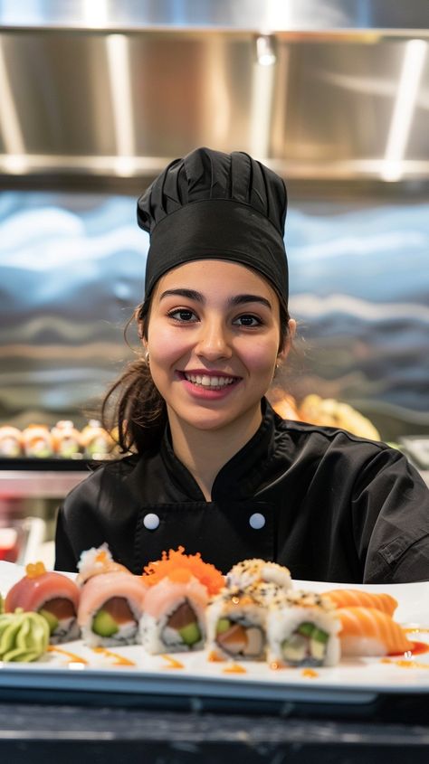 "Chef Presents Sushi: A #smilingsushi chef in #professionalattire proudly presents a colorful assortment of fresh sushi. #FreshCuisine #culinaryarts #digitalart #foodphotography #stockcake ⬇️ Download and 📝 Prompt 👉 https://stockcake.com/i/chef-presents-sushi_727189_375778" Sushi Maker, Sushi Platter, Dining Etiquette, Sushi Chef, Japanese Sushi, Sushi Bar, Chefs Kitchen, Ripe Avocado, Professional Chef