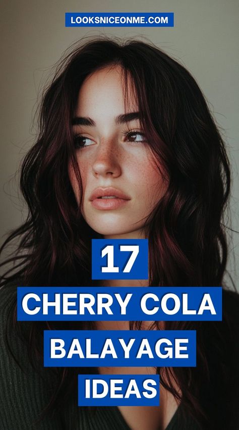 "Cherry cola balayage is the ultimate statement color! The striking blend of cherry red and cola brown hues creates a dazzling, dimensional effect. 🍒 #CherryCola #RedHairIdeas #BalayageLove" Cola Red Hair Highlights, Light Cherry Cola Hair Color, Cherry Soda Hair, Cherry Cola Hair Highlights, Brown To Red Balayage Hair, Cherry Cola Hair Color Balayage, Cherry Red Hair Balayage, Cherry Cola Short Hair, Coca Cola Hair Color