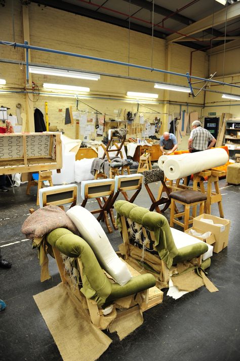 Parker and Farr Factory #upholstery #upholsterers #furniture #workshop #factory Upholstery Workshop, Furniture Workshop, Furniture Factory, Furniture Upholstery, Upholstered Furniture, Window Display, Sun Lounger, Showroom, Upholstery