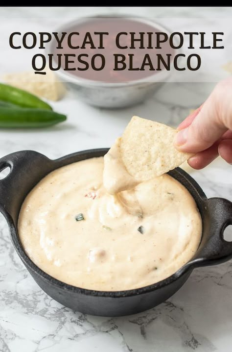 A creamy, cheesy dip with a little kick of heat. It's just like enjoying your favorite Mexican queso in your own home, made with just a few, simple ingredients. #queso #quesoblanco #whitecheesedip #chipotlecopycat Abuelos Queso Recipe, Copycat Queso, Healthy Queso, Queso Blanco Recipe, Mexican Queso, Chipotle Queso, Chipotle Copycat Recipes, Keto Dips, Football Recipes