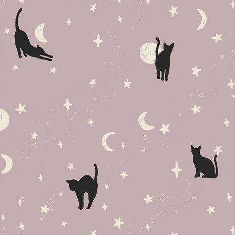 Large Moonstruck Cats in Lilac - Hawthorne Supply Co Ipad Fall Wallpaper, Cat Drawing Wallpaper, Wallpaper Aesthetic Cat, Black Cats Halloween, Fall Wallpaper Aesthetic, Cats Halloween, Halloween Floral, Whimsical Wall Art, Halloween Queen