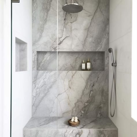 Full Wall Shower Niche, Master Bath Niche Ideas, Shower Niche On Same Wall As Shower Head, Rectangular Shower Niche, Wide Shower Niche Ideas, Deep Shower Niche, Long Niche Bathroom, Long Horizontal Shower Niche, Shower Niche Under Shower Head