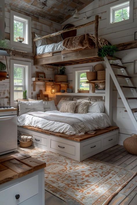 Tiny Houses From Sheds, A Loft Bed, 70s House, Small Tiny House, Tiny House Interior Design, Tiny House Inspiration, Casa Container, Dream House Rooms, Tiny House Interior